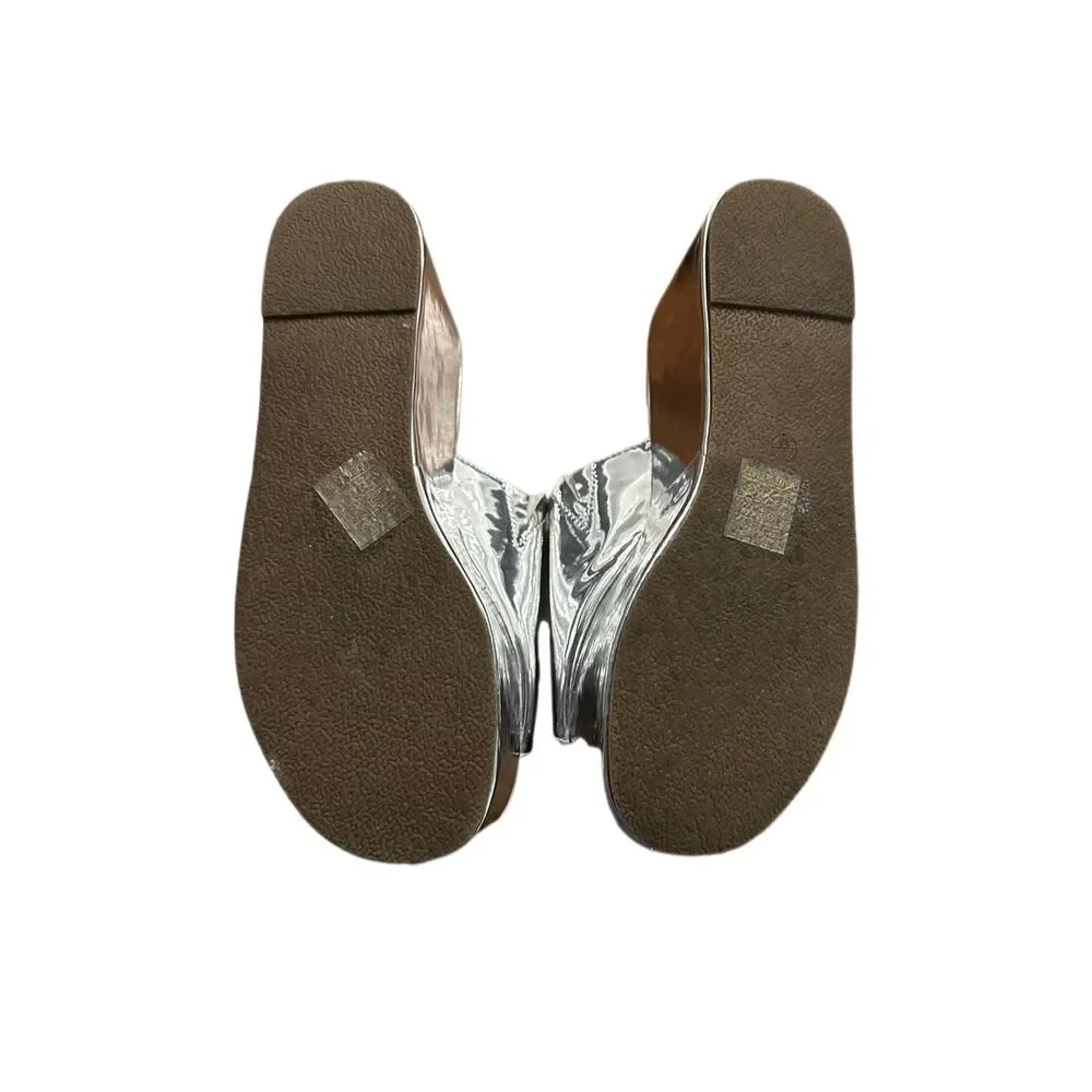 Nasty Gal Mirrored Metallic Silver Open Toed Platform Slip-On Sandal Sz 7.5